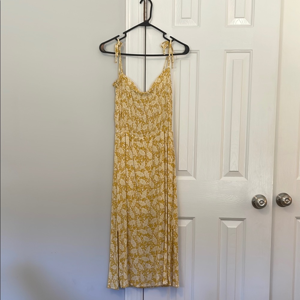 LOFT Yellow Floral Tie-Strap Maxi Dress